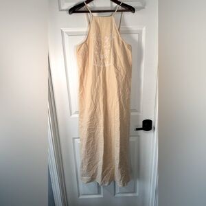 Zara Peach Cross Stitched Halter Boho Midi Dress Linen Blend Womens Size Small